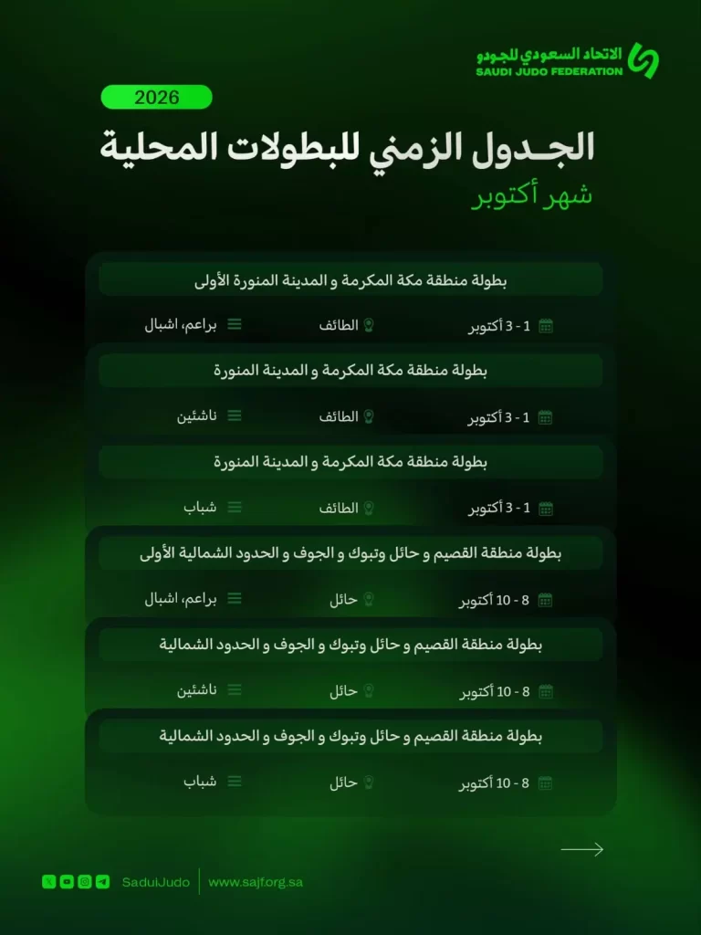 بطولات الجودو المحلية | أكتوبر2026